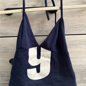 Edikted Navy Blue Crop Top with White Letter